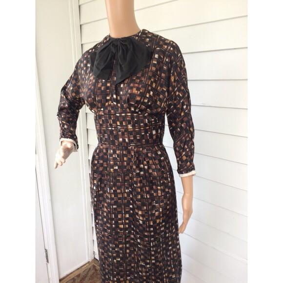 Vintage 50s Brown Print Dress Toni Edwards S - Picture 6 of 10